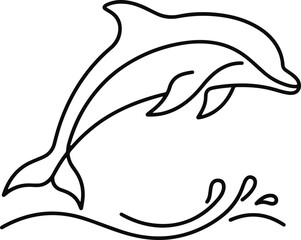 Single line art drawing of a dolphin jumping out of the water vector with illustration minimalist isolated wildlife swimming graceful ecosystem tropical creature © MDMOYNULISLAM