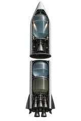 Fototapeta premium Cold staging rocket cutaway with ullage motor ignition