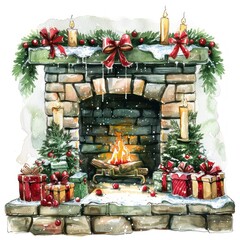 Obraz premium Cozy festive fireplace illustration