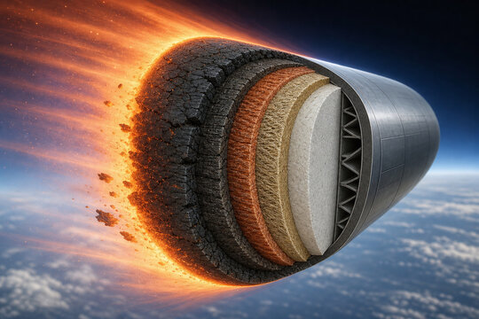 Ablative heat shield cross section during atmospheric reentry