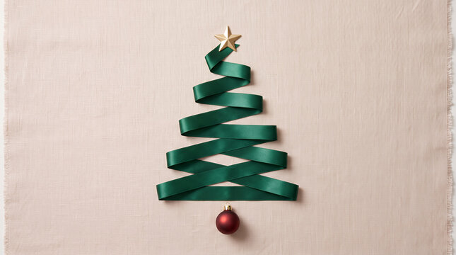 緑のリボンと星飾りで作ったクリスマスツリー