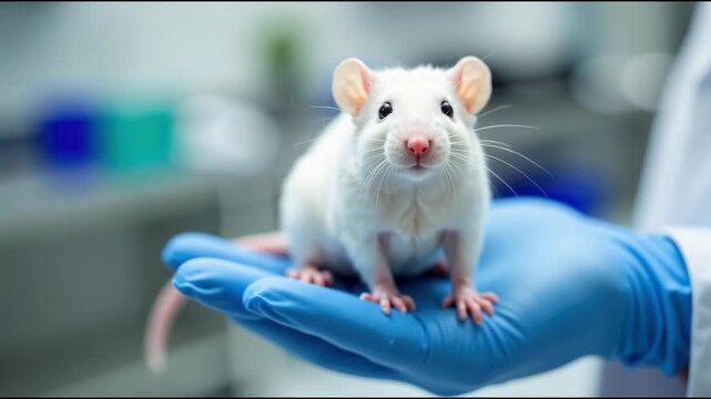 A white rat perches on a gloved hand, offering a unique perspective on a small pet