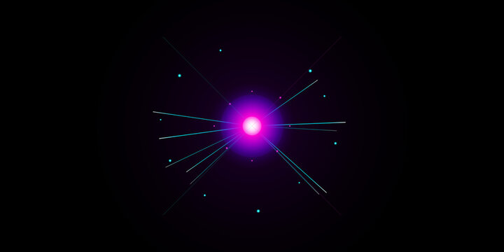 Radiant pink core with cyan light rays on transparent background