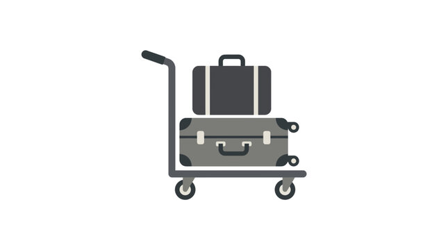 Hotel luggage trolley with stacked suitcases graphic.