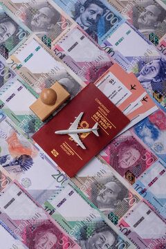 Peru, peruvian passport or id document with tickets for flight, border crossing. Peruvian passport