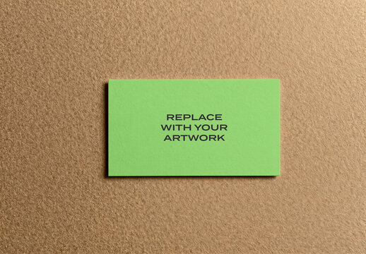 Business card mockup on textured brown paper surface, flat lay presentation with stationery and branding display, Template, clean layout for graphic design print visualization