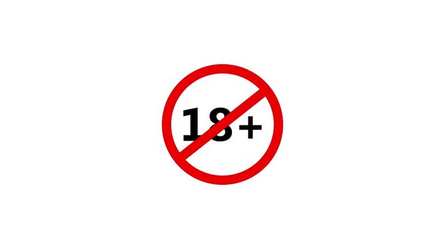 18 Plus Age Restriction Prohibited Red Stop Sign Icon Animated Motion Graphics Overlay Loop Isolated white Background