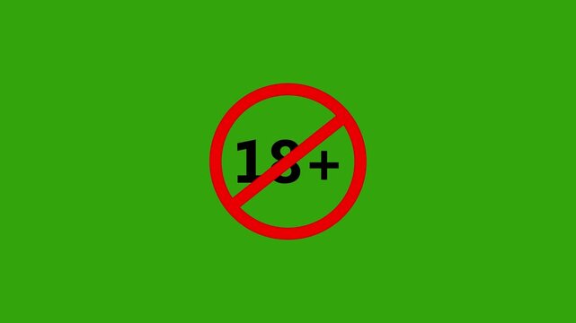 18 Plus Age Restriction Prohibited Red Stop Sign Icon Animated Motion Graphics Overlay Loop Isolated green Background