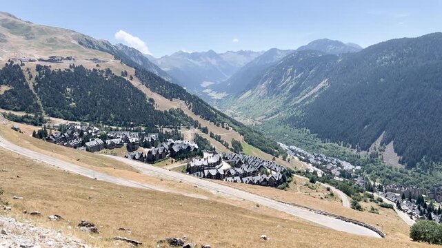 Baqueira Beret village nestled in the Pyrenees mountains during summer