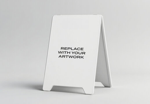 A-frame sign mockup with placeholder text on a neutral background, minimalist display for graphic design presentation, advertising template, commercial signage