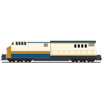 Freight train locomotive in side view isolated