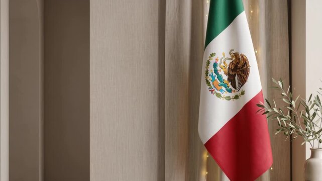 Mexican Flag Waving in Patriotic Independence Day Celebration