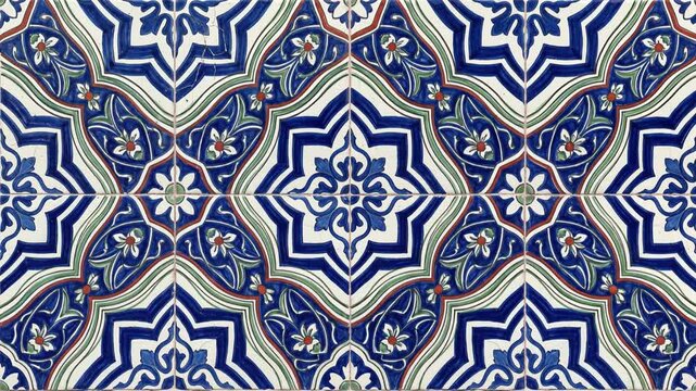 Traditional Mexican Talavera Tile Pattern with Ornamental Blue and White Design