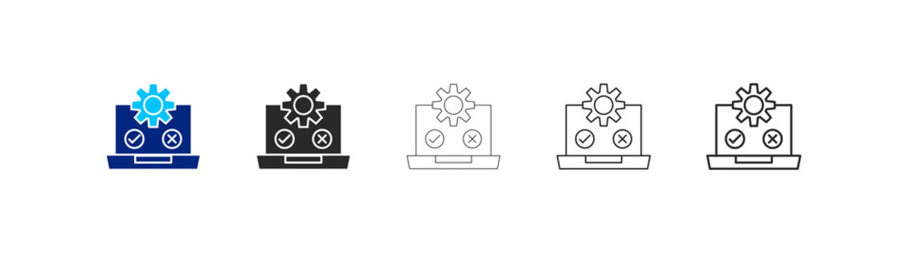 software testing icon pack in multiple styles. editable stroke