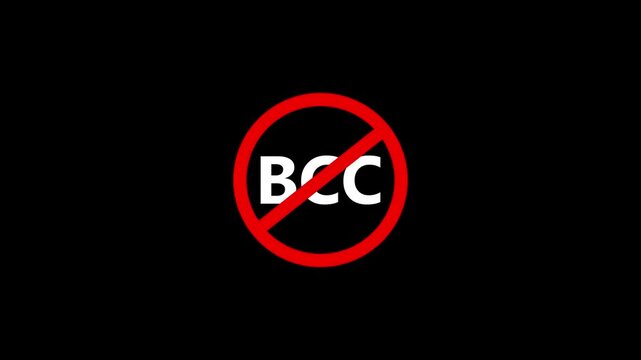No BCC Email Security Prohibited Concept Red Stop Prohibition Sign Icon Motion Graphics Overlay Loop Animation Isolated Black Background