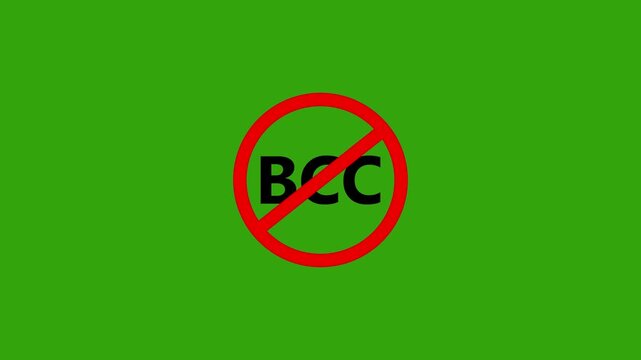 No BCC Email Security Prohibited Concept Red Stop Prohibition Sign Icon Motion Graphics Overlay Loop Animation Isolated Black Background