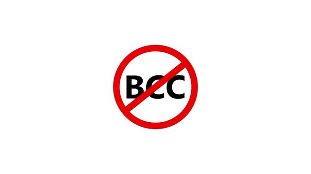 No BCC Email Security Prohibited Concept Red Stop Prohibition Sign Icon Motion Graphics Overlay Loop Animation Isolated Black Background