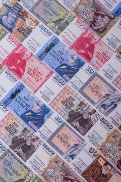 Iceland, Icelandic paper banknotes krona for settlements and financial transactions. Icelandic krona