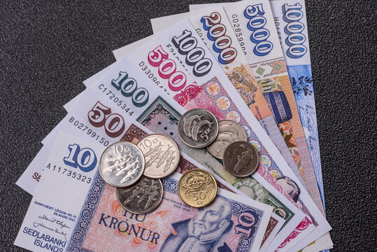 Iceland, Icelandic paper banknotes krona for settlements and financial transactions. Icelandic krona