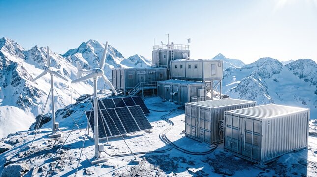 Mountain observatory with renewable energy in snowy peaks-(Observatorium gunung dengan energi terbarukan di puncak bersalju)
