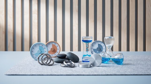 Time management tools and visual timers on desk-(Alat manajemen waktu dan pengatur waktu visual di meja)