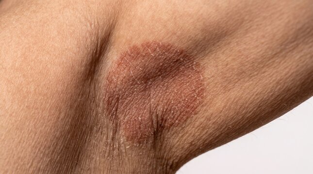 Red itchy circular rash of fungal infection or eczema on skin crease