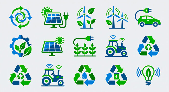 Sustainable Green Technology Vector Icon Collection for Modern Business