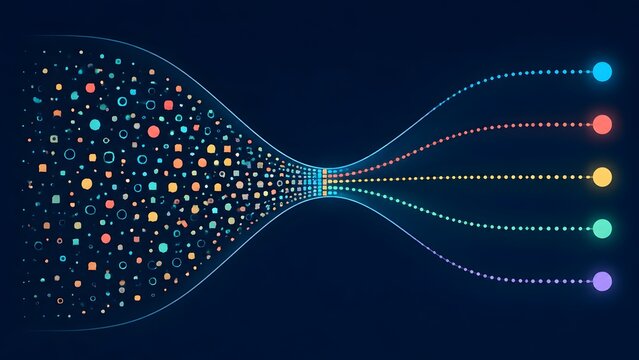 Digital Data Funnel Filtering Complex Information Particles into Streamlined Parallel Lines