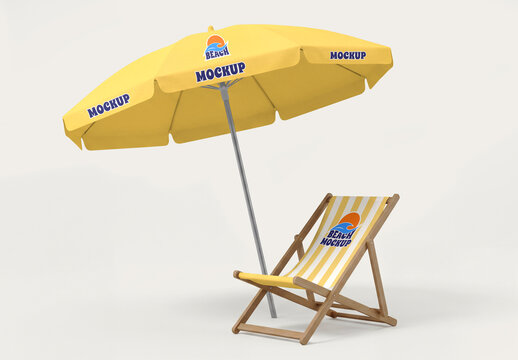 Beach Umbrella and Deck Chair Mockup