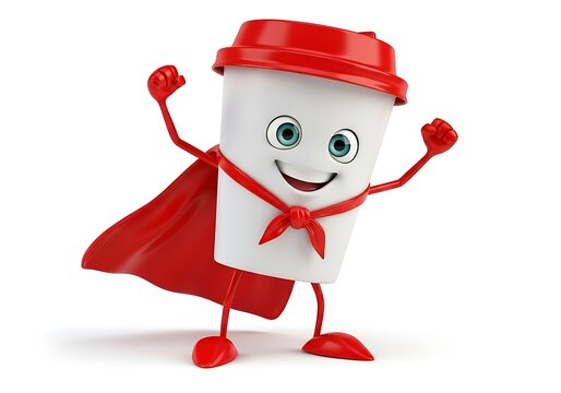 Cartoon milk bottle superhero character with cape