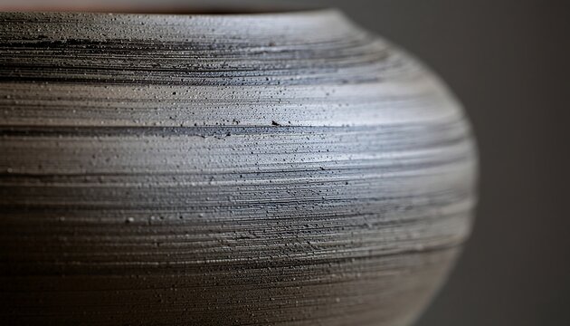 Close-up of Handmade Dark Textured Ceramic Pottery Vessel