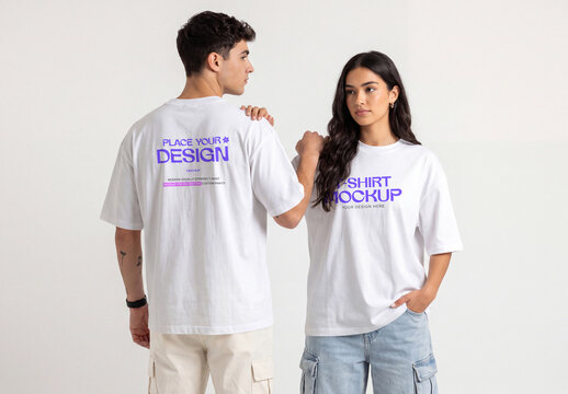 Couple T-Shirt Mockup with Front and Back View