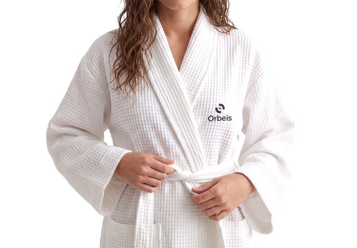 Waffle Bathrobe Mockup with Woman