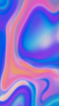 Abstract iridescent halftone background dot pattern with holographic rainbow color shift in periwinkle blue and rose pink. Anchors a retro fashion design poster with Y2K aesthetic and copy space.