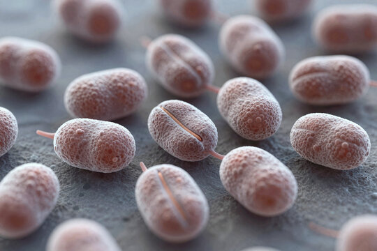 Microscopic view of bacteria showing distinct shapes and textures on a surface