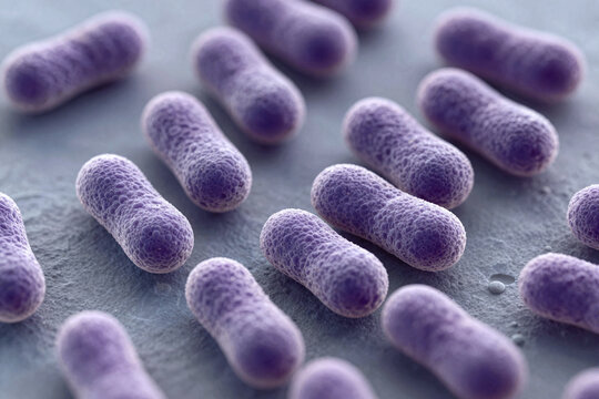 Close-up view of purple bacteria on a surface in a scientific setting
