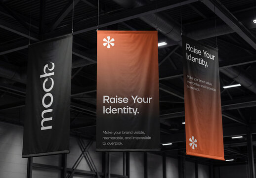 Hanging Banner Mockup Display in Exhibition Hall