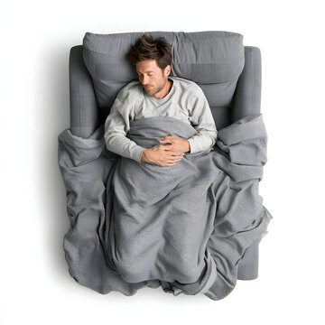 Man Sleeping Curled Up on the Sofa