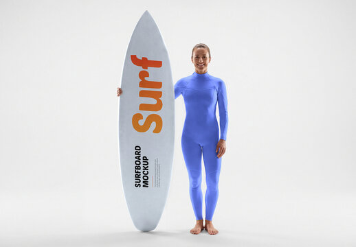 Surfboard Mockup with Surfer Woman