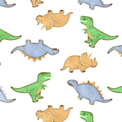 Cute cartoon dinosaur pattern with watercolor texture for kids' textiles and playful designs © SA Graphic Desing