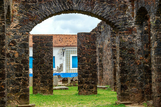 Arches and columns of the ruins of the city of Alcantara, Maranhao.
