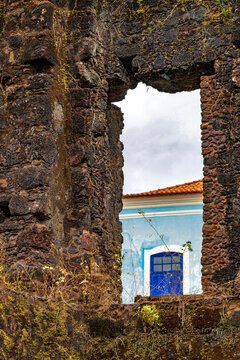 Stone window in the ruins of the city of Alcantara, Maranhao.
