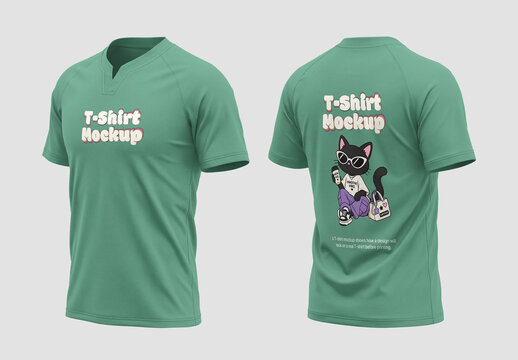 V Neck T-Shirt Mockup Front and Back