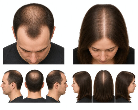 Male and female scalp hair loss comparison illustration