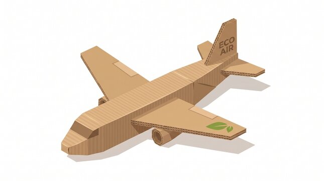 Isometric illustration of a cargo airplane folded like an origami paper plane