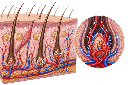 Scalp circulation nourishing hair follicle dermal papilla illustration