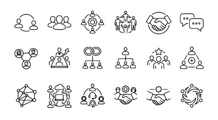 Fototapeta premium Minimal communication people connection collection with teamwork partnership social network and editable line icons