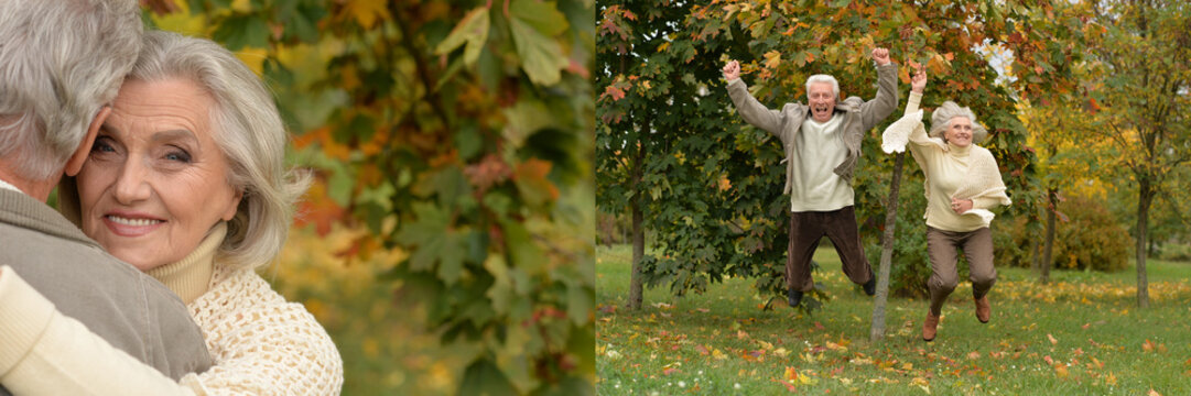 Happy Senior Couple Enjoying Autumn Park Walk
