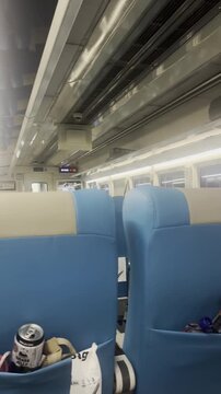 interior of a train in the night
