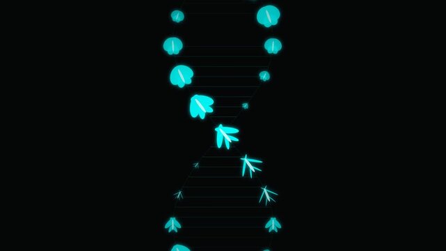 Abstract DNA helix animation made of glowing blue mosquito insect shapes